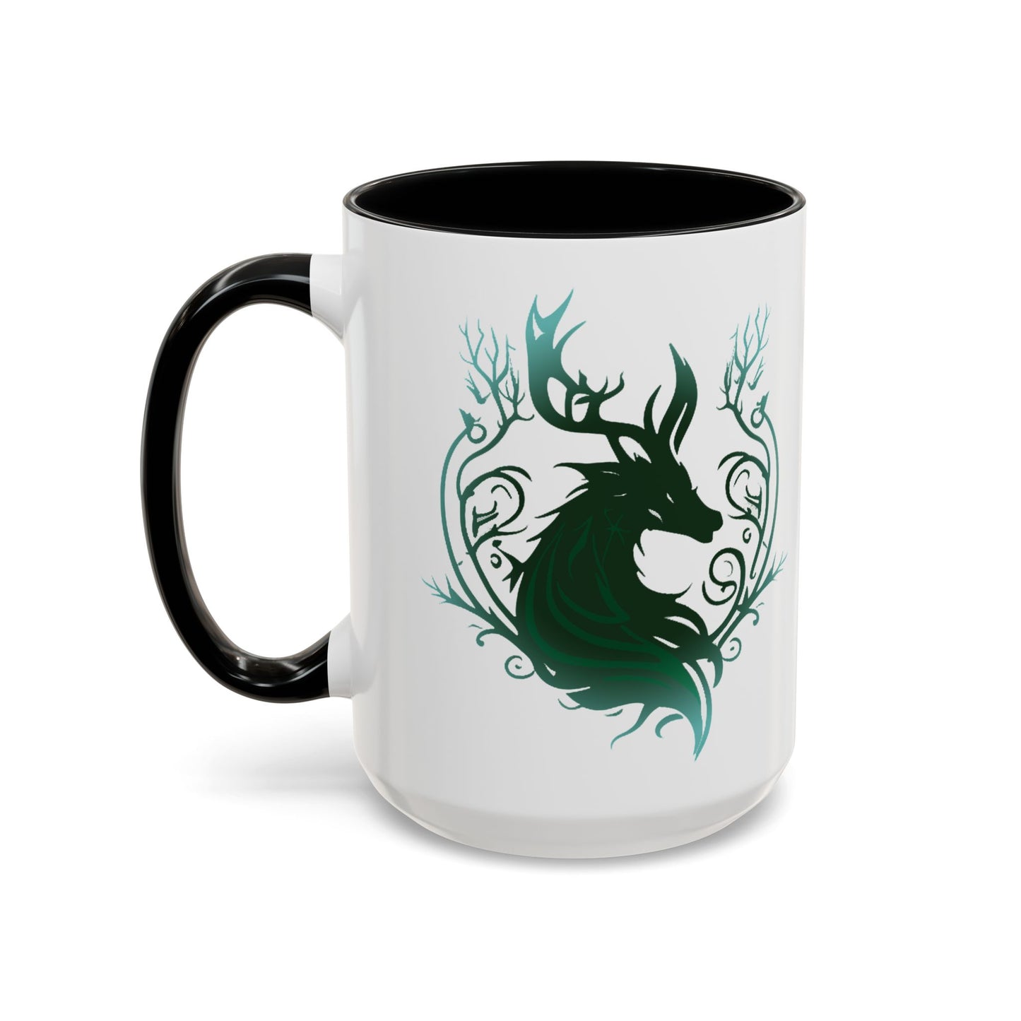 Mythical Green Stag Accent Coffee Mug, 11oz