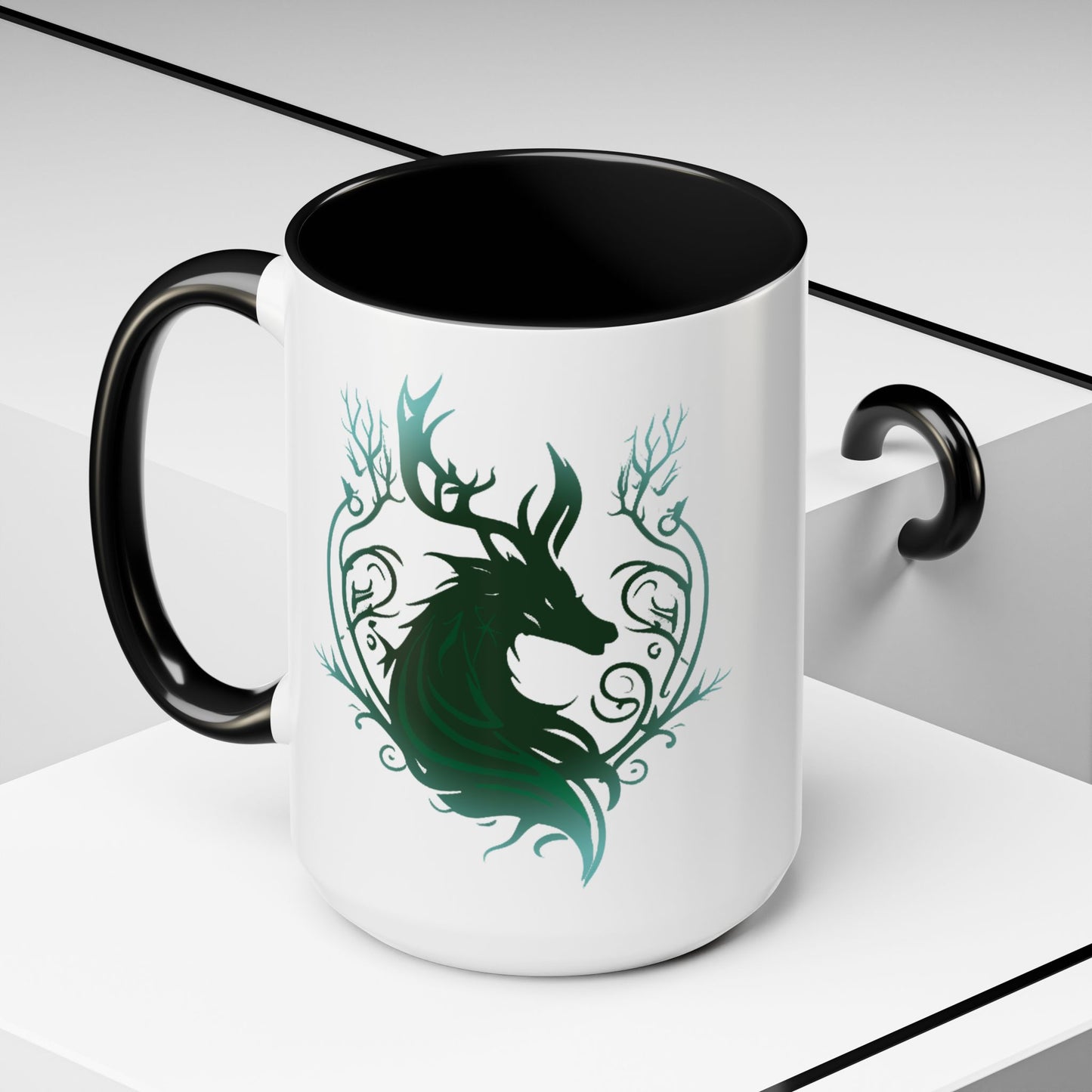 Mythical Green Stag Accent Coffee Mug, 11oz