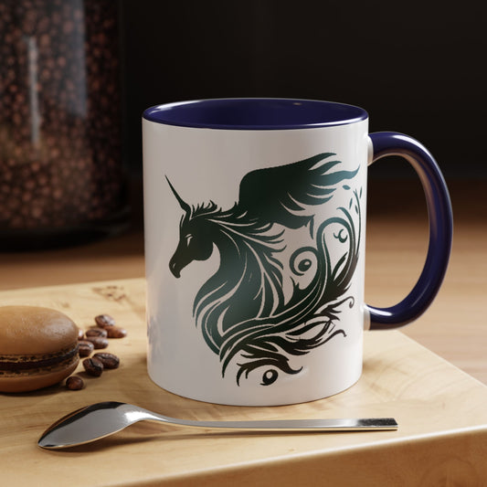 Mythical Green Unicorn Accent Coffee Mug, 11oz