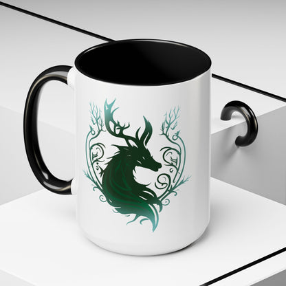 Mythical Green Stag Accent Coffee Mug, 11oz