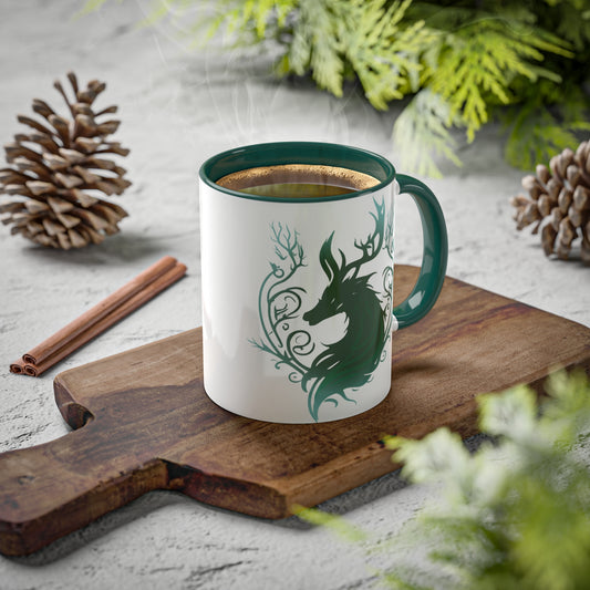 Mythical Green Stag Accent Coffee Mug, 11oz