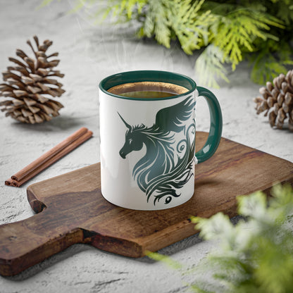 Mythical Green Unicorn Accent Coffee Mug, 11oz