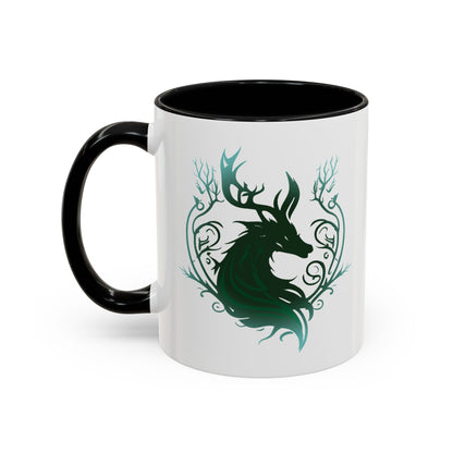 Mythical Green Stag Accent Coffee Mug, 11oz