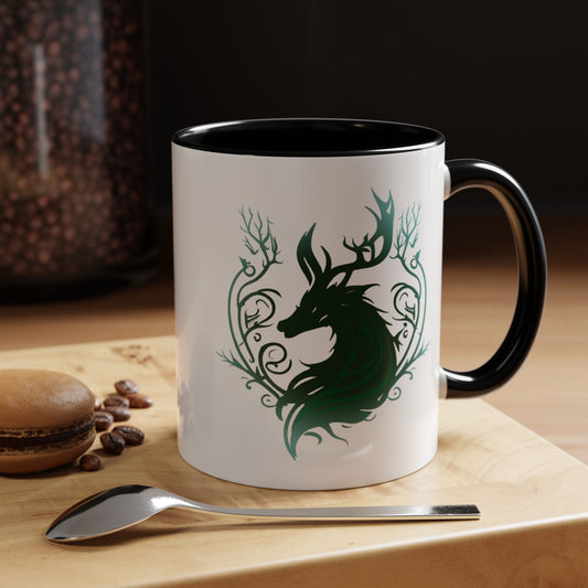 Mythical Green Stag Accent Coffee Mug, 11oz